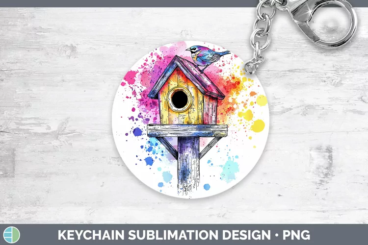 Watercolor Birdhouse Keychain Sublimation Keyring Designs