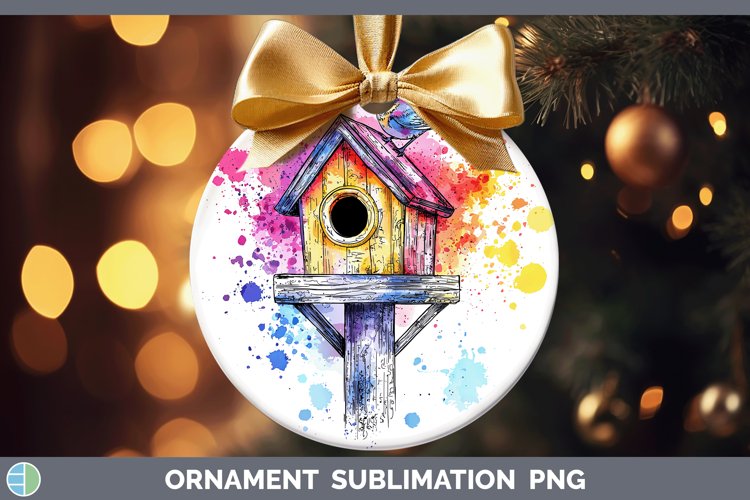 Watercolor Birdhouse Ornament Sublimation Bauble Designs