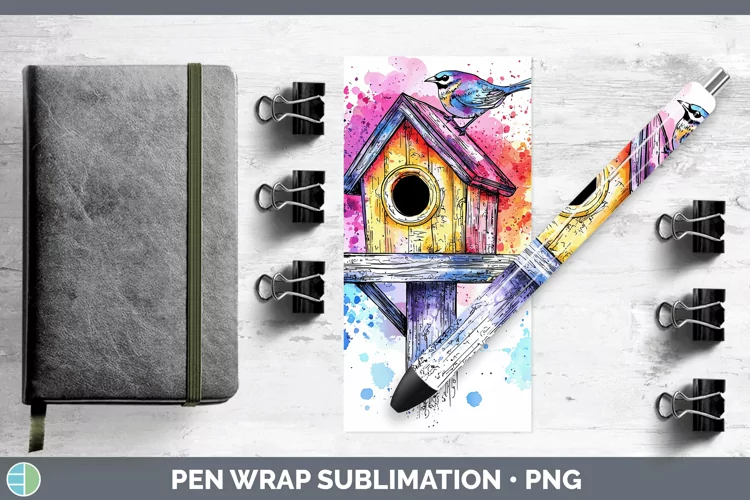 Watercolor Birdhouse Pen Wrap Sublimation Pen Designs