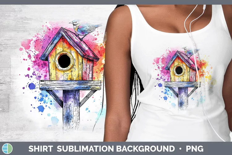 Watercolor Birdhouse Shirt Sublimation Sublimation Backgroun