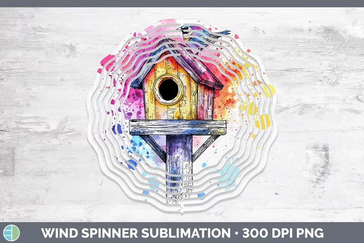 Watercolor Birdhouse Wind Spinner Sublimation Spinner Design