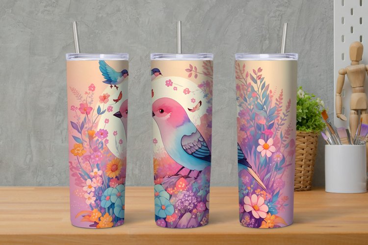 Watercolor Birds Sublimation Tumbler Designs, 20oz Skinny