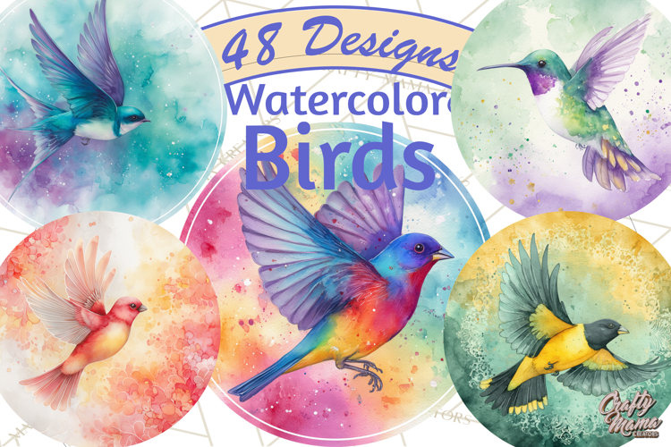 Watercolor Songbirds in Flight PNG Clipart