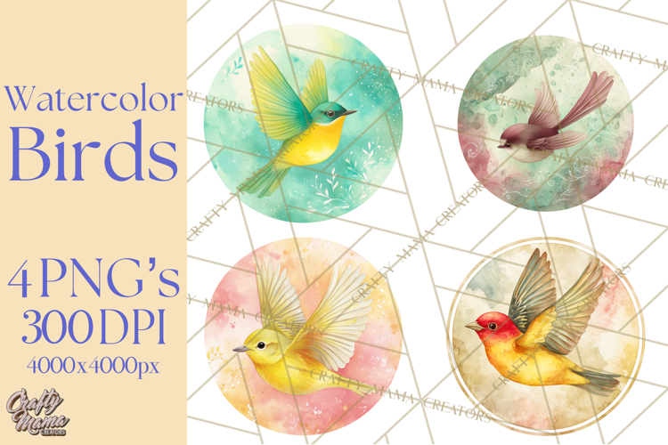 Watercolor Songbirds in Flight PNG Clipart