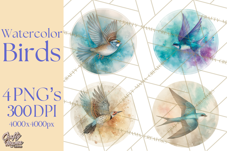 Watercolor Songbirds in Flight PNG Clipart