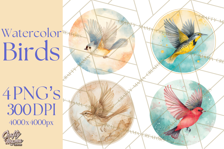 Watercolor Songbirds in Flight PNG Clipart