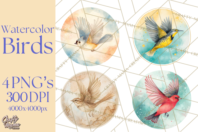 Watercolor Songbirds in Flight PNG Clipart