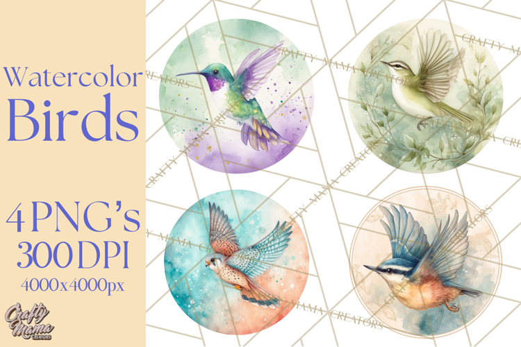 Watercolor Songbirds in Flight PNG Clipart