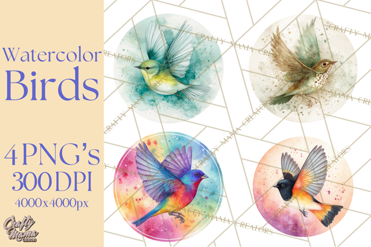 Watercolor Songbirds in Flight PNG Clipart