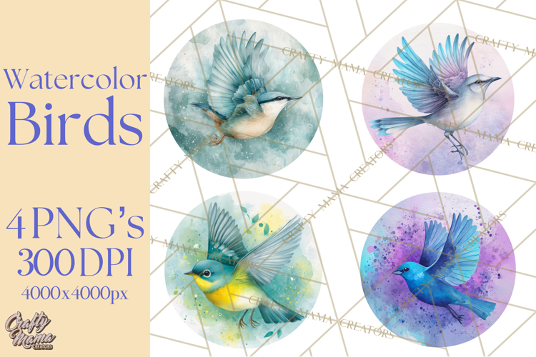 Watercolor Songbirds in Flight PNG Clipart