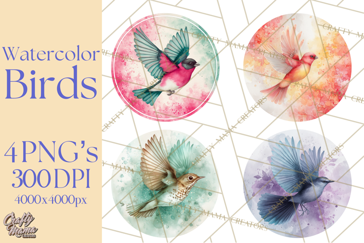 Watercolor Songbirds in Flight PNG Clipart