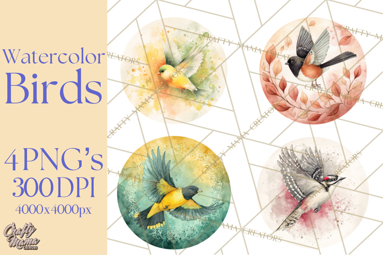 Watercolor Songbirds in Flight PNG Clipart