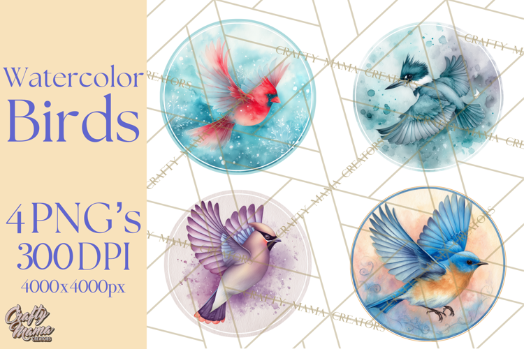 Watercolor Songbirds in Flight PNG Clipart