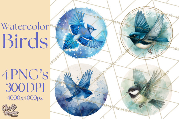 Watercolor Songbirds in Flight PNG Clipart