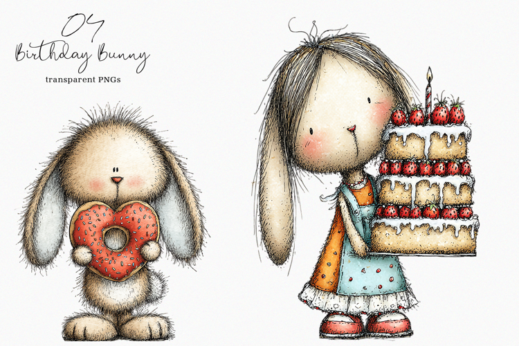 Watercolor Birthday Bunny Clipart