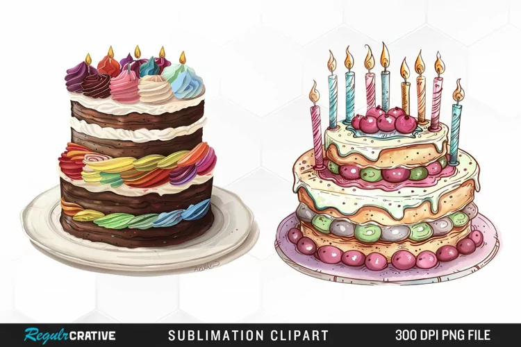 Watercolor Birthday Cake Illustration Clipart
