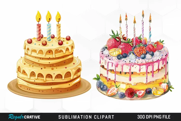 Watercolor Birthday Cake Clipart