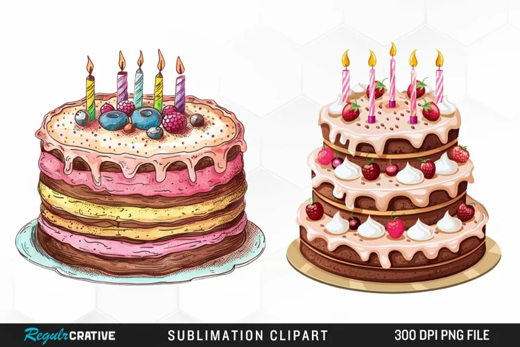 Watercolor Birthday Cake Illustration Clipart