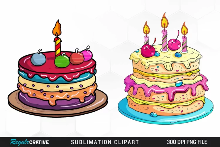 Watercolor Birthday Cake Illustration Clipart