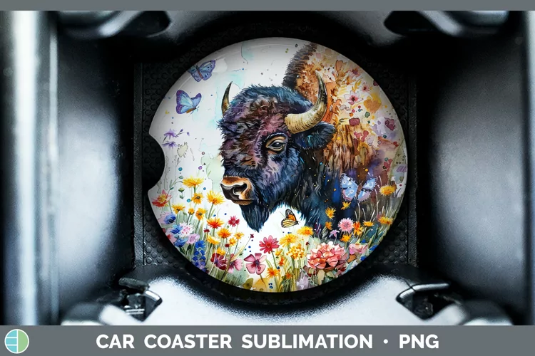Watercolor Bison Car Coaster Sublimation Coaster Designs