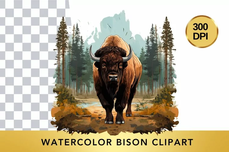 Watercolor bison Clipart , Animal Sublimation PNG