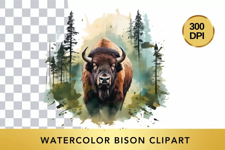 Watercolor bison Clipart , Animal Sublimation PNG