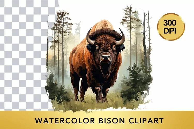Watercolor bison Clipart , Animal Sublimation PNG