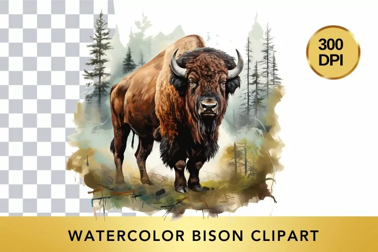 Watercolor bison Clipart , Animal Sublimation PNG
