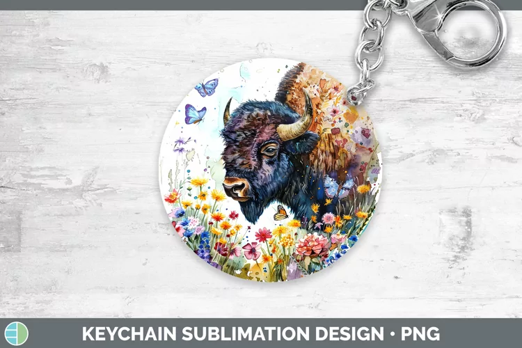 Watercolor Bison Keychain Sublimation Keyring Designs