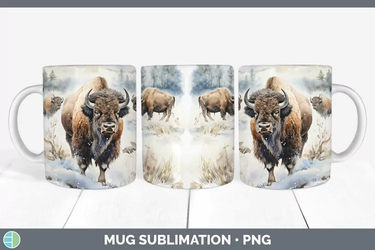 Watercolor Bison Mug Wrap | Sublimation Coffee Cup Designs