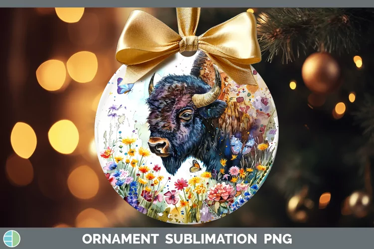Watercolor Bison Ornament Sublimation Bauble Designs