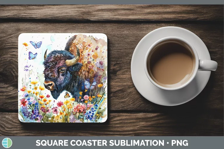 Watercolor Bison Square Coaster Sublimation Coaster Designs