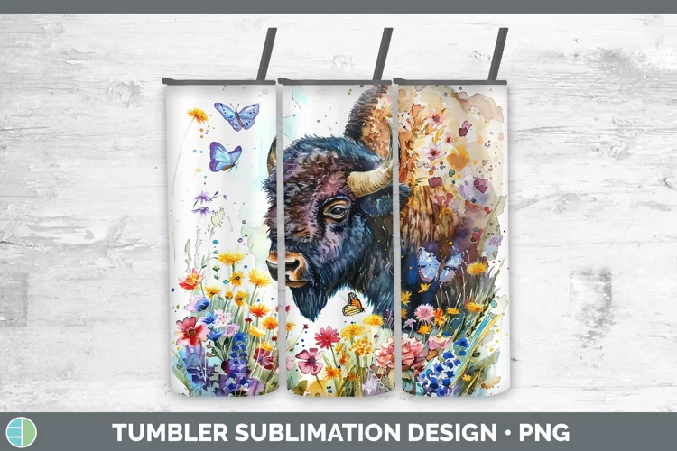 Watercolor Bison Tumbler Sublimation 20 oz Skinny Tumbler De