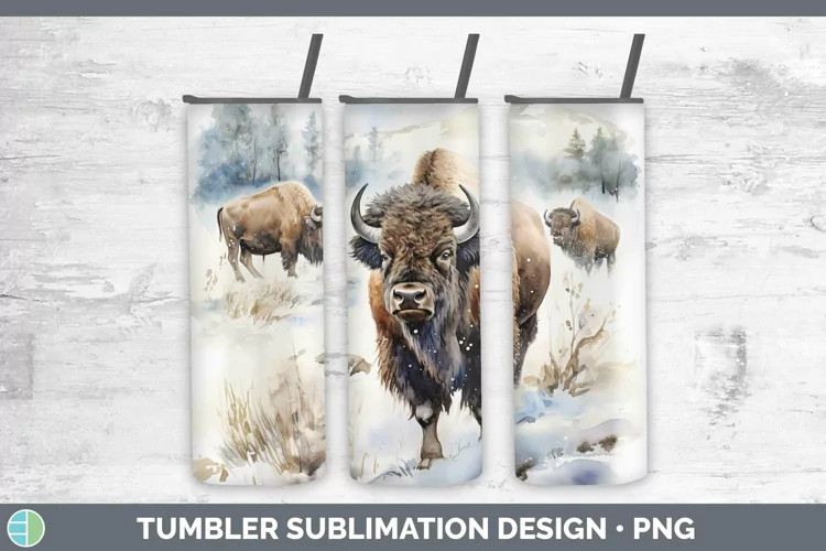 Watercolor Bison Tumbler | Sublimation 20 oz Skinny Tumbler