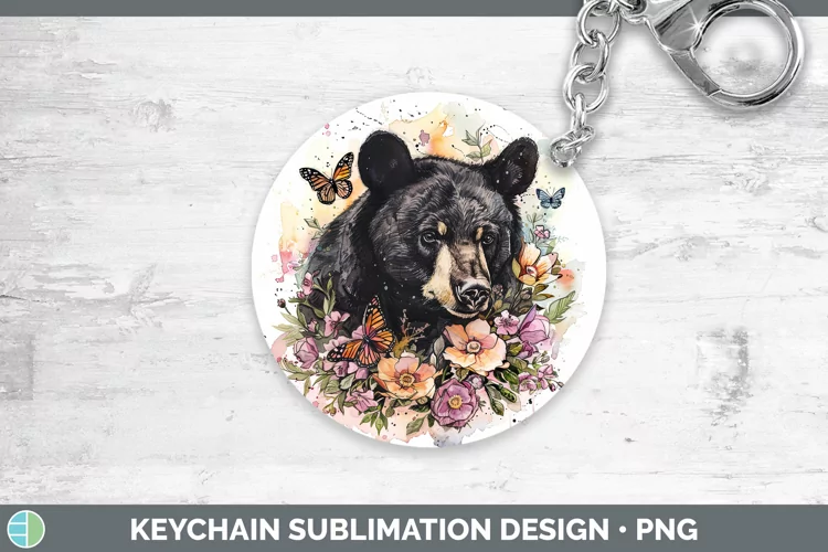 Watercolor Black Bear Keychain Sublimation Keyring Designs