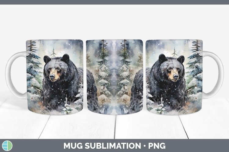 Watercolor Black Bear Mug Wrap | Sublimation Coffee Cup Desi