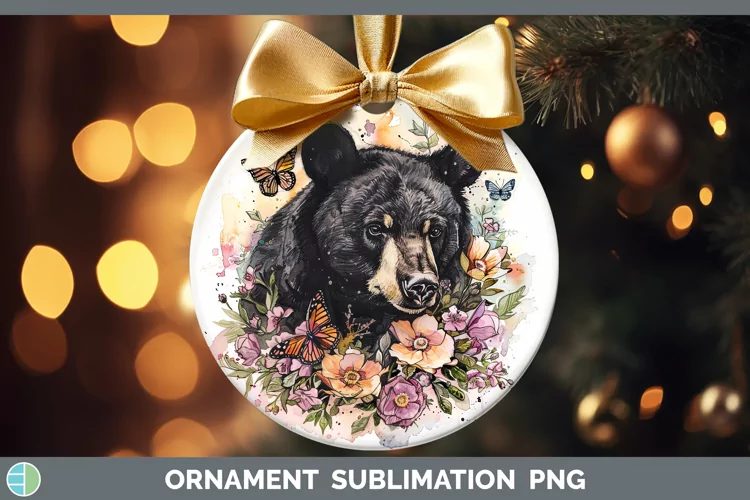 Watercolor Black Bear Ornament Sublimation Bauble Designs