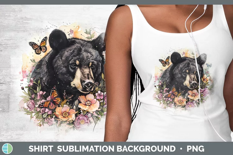 Watercolor Black Bear Shirt Sublimation Sublimation Backgrou