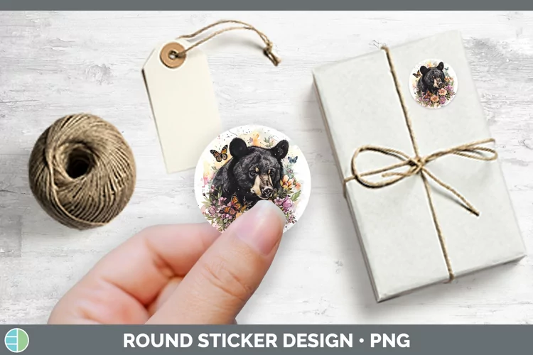 Watercolor Black Bear Stickers | Round Labels Designs