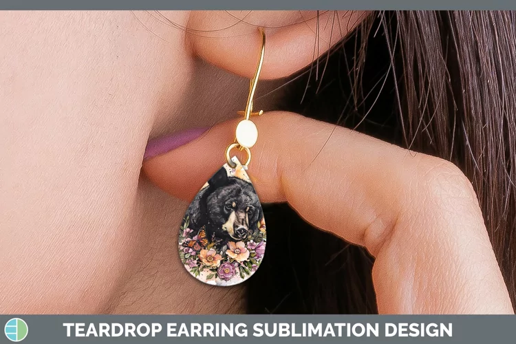 Watercolor Black Bear Teardrop Earrings Sublimation Earrings