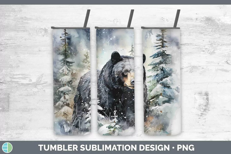 Watercolor Black Bear Tumbler | Sublimation 20 oz Skinny Tum