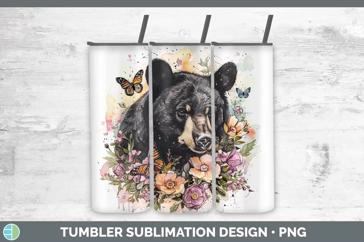 Watercolor Black Bear Tumbler Sublimation 20 oz Skinny Tumbl