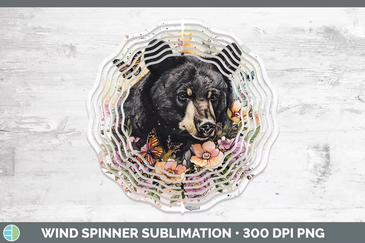 Watercolor Black Bear Wind Spinner Sublimation Spinner Desig