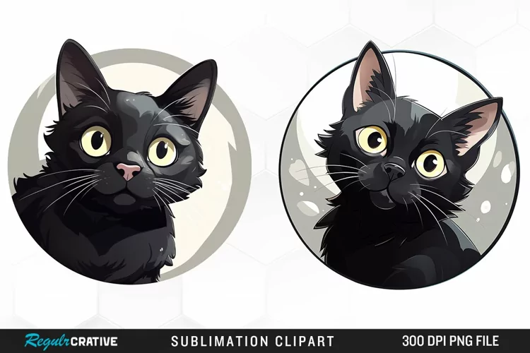 Watercolor Black Cat Illustration Clipart