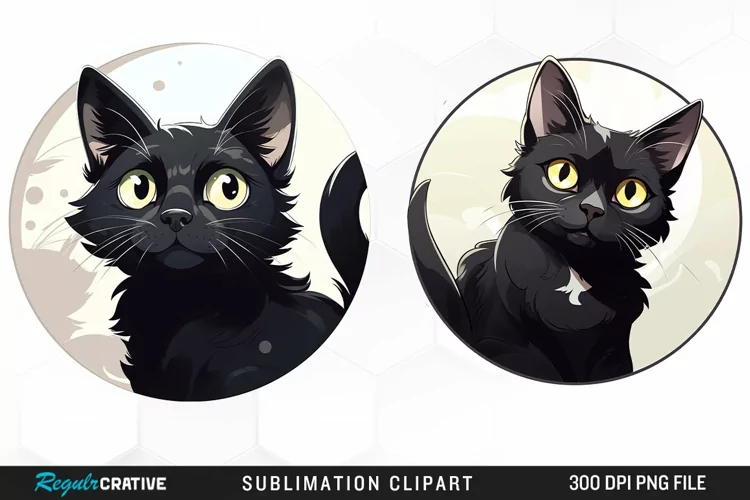 Watercolor Black Cat Illustration Clipart