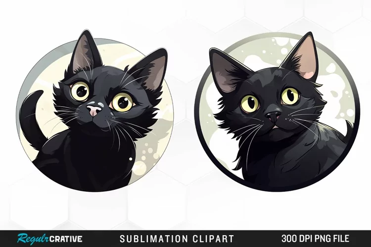 Watercolor Black Cat Illustration Clipart