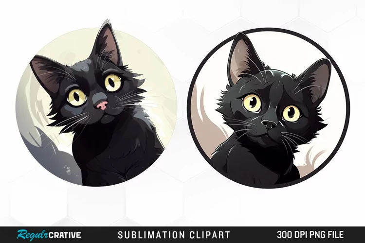 Watercolor Black Cat Illustration Clipart