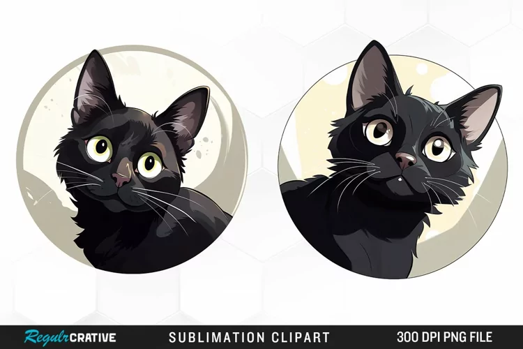 Watercolor Black Cat Illustration Clipart
