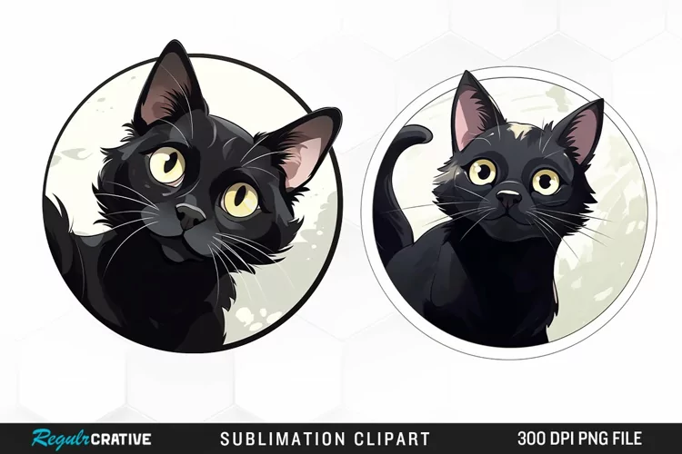 Watercolor Black Cat Illustration Clipart