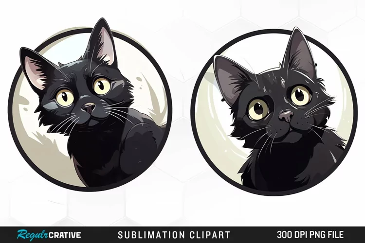 Watercolor Black Cat Illustration Clipart
